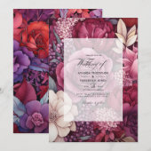 Invitation Nuances de mariage floral vin (Devant / Derrière)