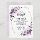 Invitation Nuances de pourpre Dusty Blooms Mariage géométriqu (Devant / Derrière)