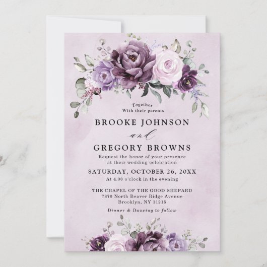 Invitation Nuances de pourpre Dusty fleurs Moody Floral Maria (Devant)