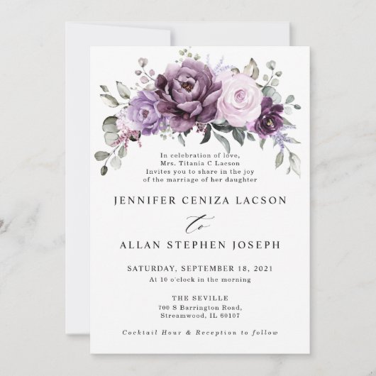 Invitation Nuances de pourpre Dusty fleurs Moody Floral Maria (Devant)