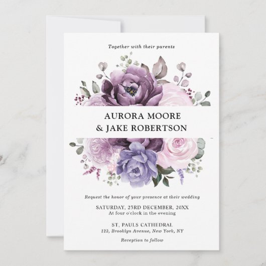 Invitation Nuances de pourpre Dusty fleurs Moody Floral Maria (Devant)