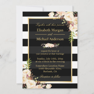 Invitation Nuances de rayures florales d'ivoire Mariage d'hiv