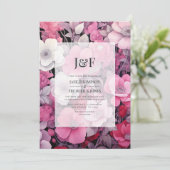 Invitation Nuances de rose et gris Mariage floral Monogramme (Debout devant)