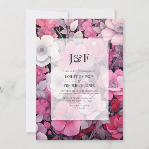 Invitation Nuances de rose et gris Mariage floral Monogramme