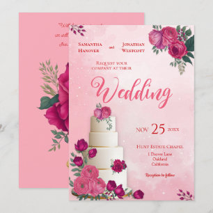 Invitation Nuances de Rose Magenta Mariage Moderne