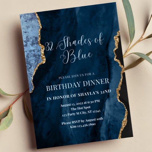 Invitation Nuances modifiables de bleu Invitation, bleu et or