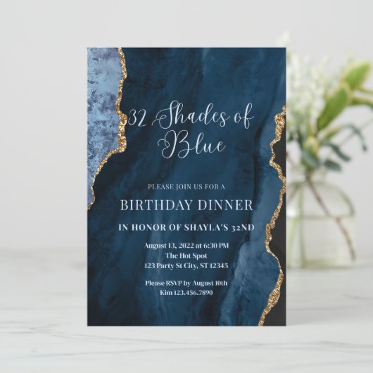 Invitation Nuances modifiables de bleu Invitation, bleu et or (Debout devant)