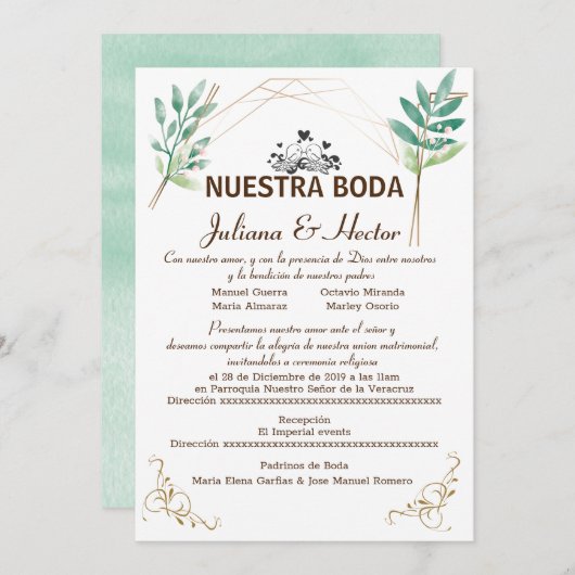 Invitation Nuestra Boda (Devant / Derrière)