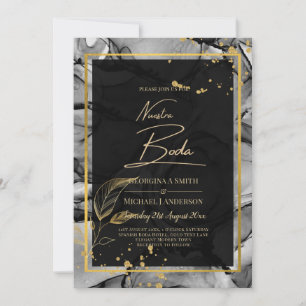 Invitation NUESTRA BODA Black Gold Ink Wedding INVITE