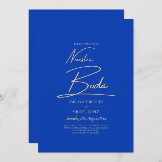 Invitation NUESTRA BODA Blue Monochrome Mariage NVITE (Devant / Derrière)