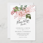 Invitation Nuestra Boda Blush Rose Roses Mariage espagnol (Devant)