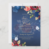 Invitation NUESTRA BODA Burgundy Blue Floral Wedding INVITE (Devant)