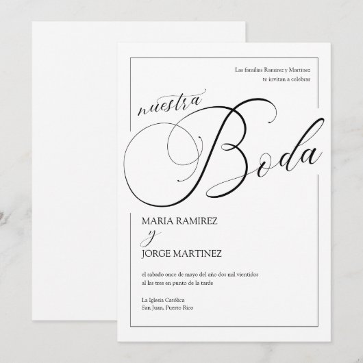 Invitation Nuestra Boda_Elegant Mariage espagnol (Devant / Derrière)