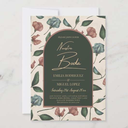Invitation Nuestra Boda Emerald Green Terracotta Fall Invitat (Devant)
