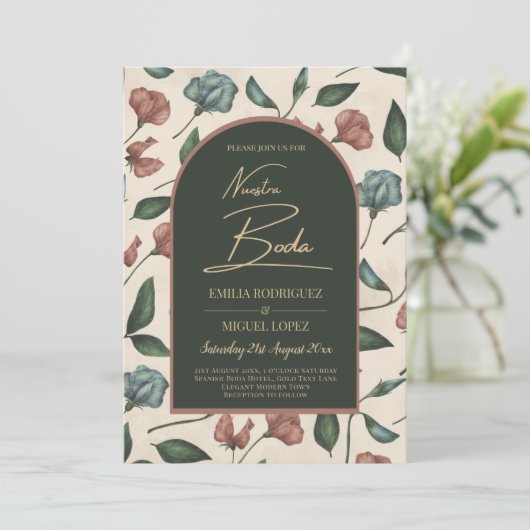 Invitation Nuestra Boda Emerald Green Terracotta Fall Invitat (Debout devant)