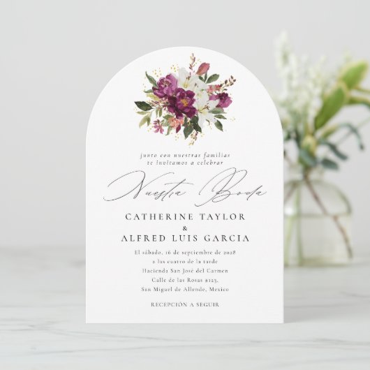 Invitation Nuestra Boda Espagnol Langue Noir Script Mariage (Debout devant)