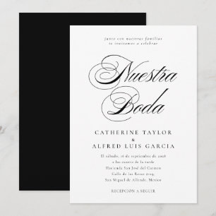 Invitation Nuestra Boda Espagnol Langue Noir Script Mariage
