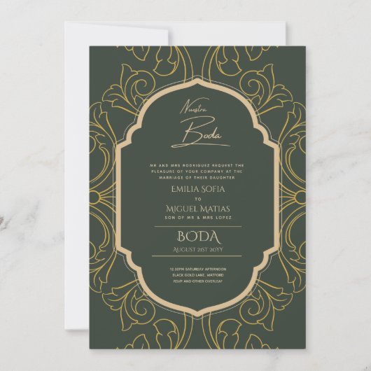 Invitation Nuestra Boda Gold Frame Mariage espagnol INVITE (Devant)