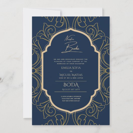 Invitation Nuestra Boda Gold Frame Mariage espagnol INVITE (Devant)