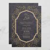 Invitation Nuestra Boda Gold Frame Mariage espagnol INVITE (Devant / Derrière)