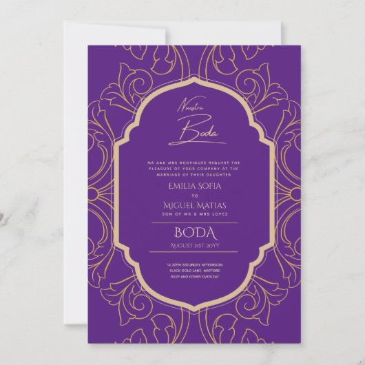 Invitation Nuestra Boda Gold Frame Mariage espagnol INVITE (Devant)