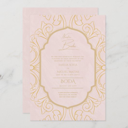 Invitation Nuestra Boda Gold Frame Mariage espagnol INVITE (Devant / Derrière)