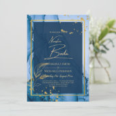 Invitation NUESTRA BODA Marine Blue Gold Ink Wedding INVITE (Debout devant)