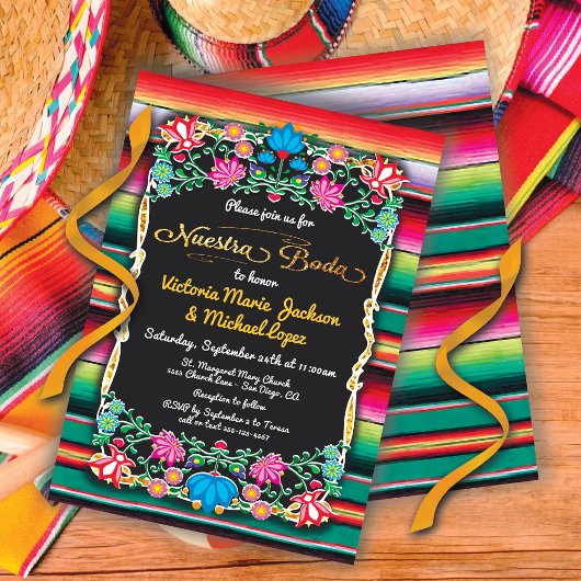 Invitation Nuestra Boda Mexicaine Fiesta Party Gold Parties s