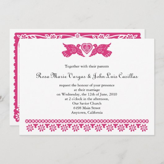 Invitation Nuestra Boda Papel Picado Inséparables (Devant / Derrière)