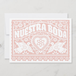 Invitation Nuestra Boda Papel Picado Inséparables en or Rose