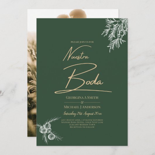 Invitation Nuestra Boda PHOTO Mariage Inviter Juniper Green (Devant / Derrière)