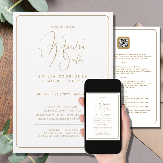 Invitation Nuestra Boda | WHITE GOLD Mariage incl. détails