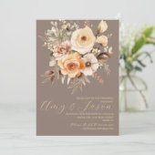 Invitation Nuetral Beige Floral Mariage botanique (Debout devant)