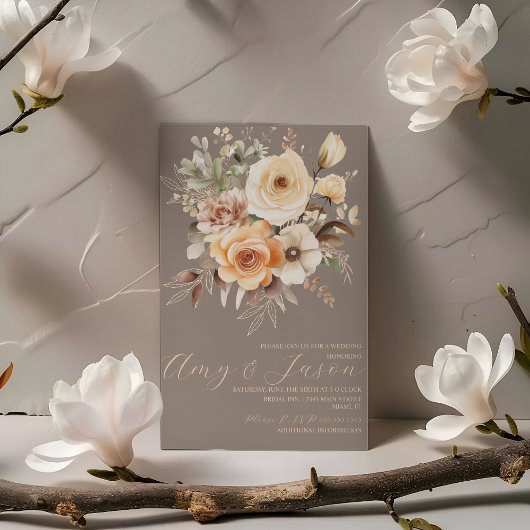 Invitation Nuetral Beige Floral Mariage botanique