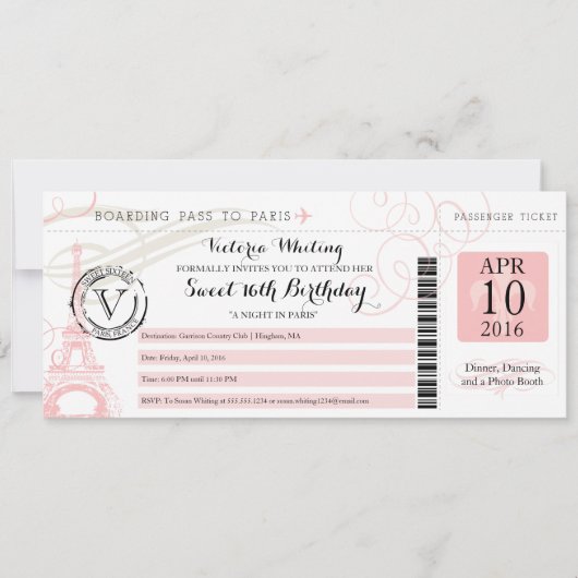 Invitation Nuit à Paris | Anniversaire 16 ans (Devant)