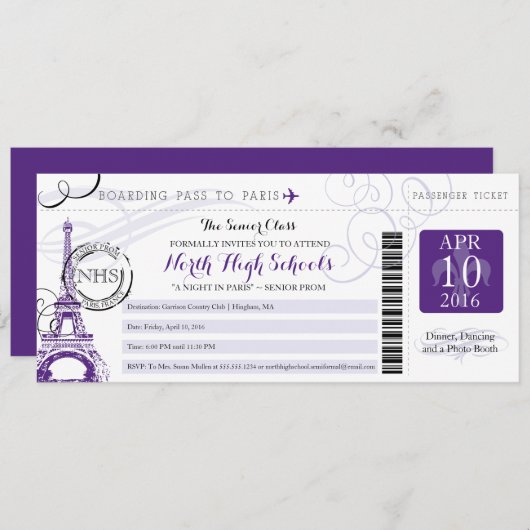 Invitation Nuit à Paris School Prom (Devant / Derrière)