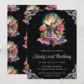 Invitation Nuit Aquarelle Fontaine Florale 21e Anniversaire (Devant / Derrière)