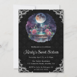 Invitation Nuit aquarelle Fontaine Florale Sweet sixteen