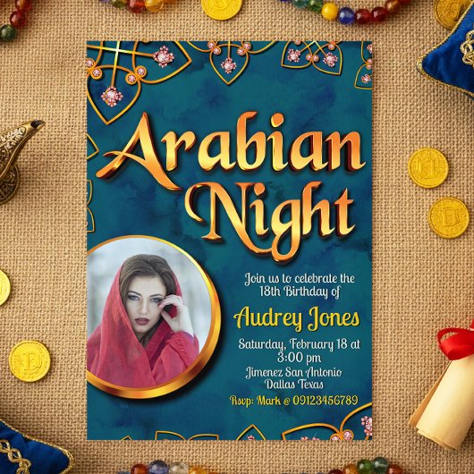 Invitation Nuit arabe avec photo Turquoise