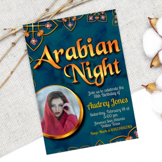 Invitation Nuit arabe avec photo Turquoise