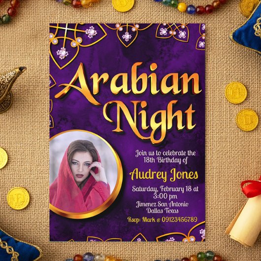 Invitation Nuit Arabe avec Photo - Violet