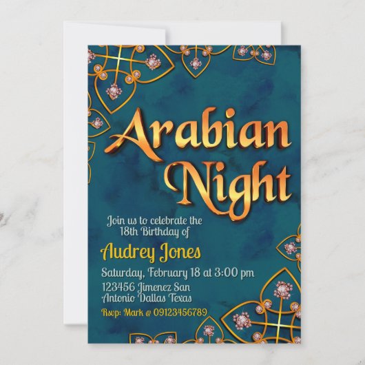 Invitation Nuit Arabienne - Turquoise (Devant)
