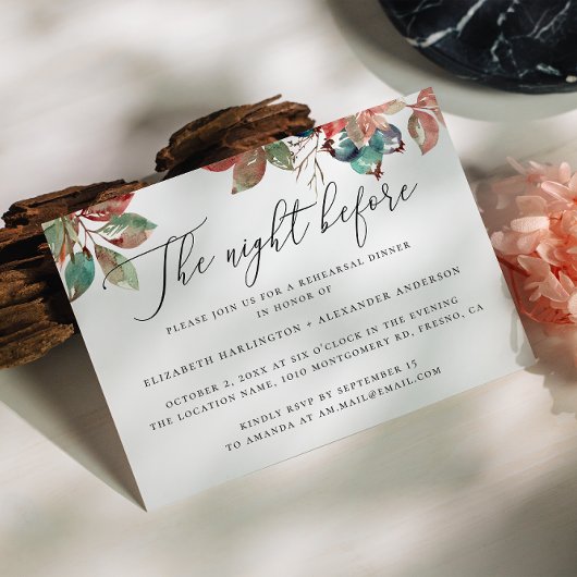 Invitation Nuit avant. Dîner de répétition florale de bleuets