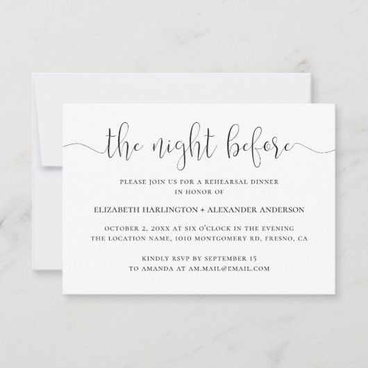 Invitation Nuit avant. Dîner de répétition noir et blanc (Devant)