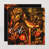 Invitation NUIT AVEC MONOGRAMME ROSE, Jaune rouge (Devant / Derrière)