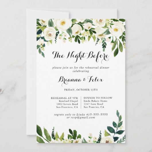 Invitation Nuit Blanche Et Verdoyante Avant Le Dîner De Répét (Devant)