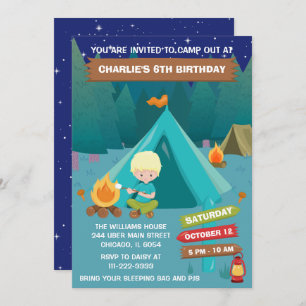 Invitation Nuit Camping Anniversaire Fête Blonde Hair Boy Inv
