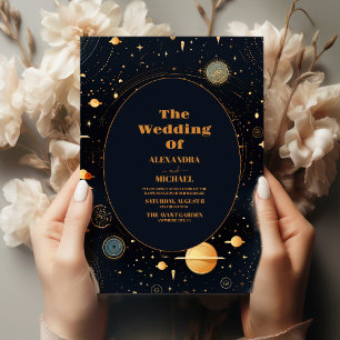 Invitation Nuit Céleste Bleue Étoiles Lune Mariage