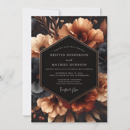 Invitation Nuit Charbon Ambre Mariage (Devant)