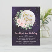 Invitation Nuit Ciel rose Floral Deux la Lune 2e Anniversaire (Debout devant)